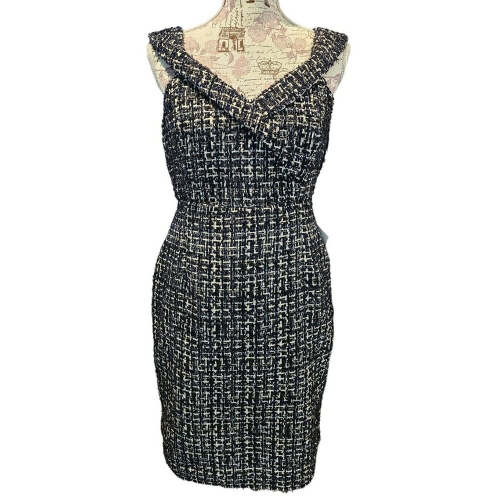 Lulus On Fifth Avenue Mini Dress Navy Blue Off-the-Shoulder Wool Blend Size L